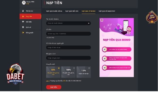 Cách nạp, rút tiền Dabet chi tiết, dễ thực hiện nhất