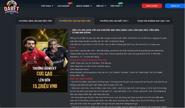 Khuyến mãi cá cược bóng đá tại nhà cái Dabet